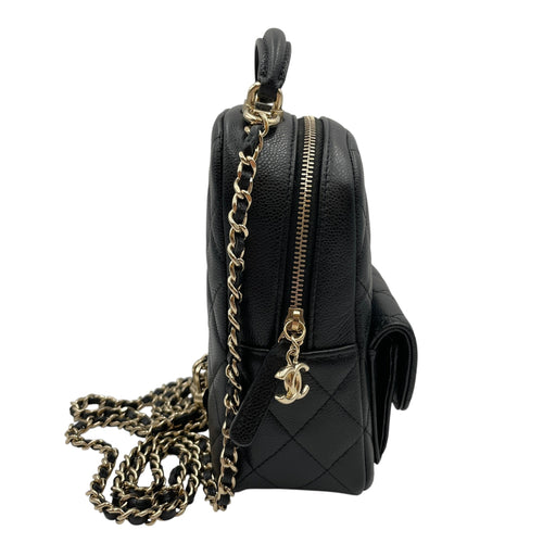 Quilted Mini Black Backpack in Caviar Leather Gold hardware CL2605-21175 7