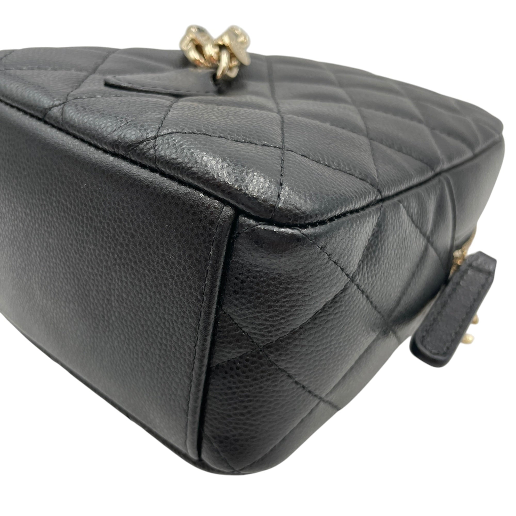 Quilted Mini Black Backpack in Caviar Leather Gold hardware CL2605-21175 9