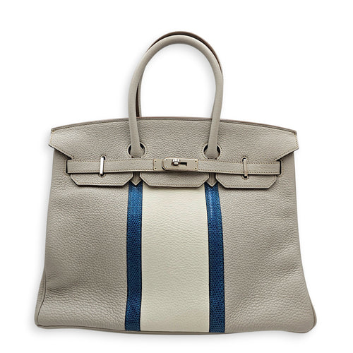 Club Birkin 35 Gris Perle/Mykonos/Blanc in Clemence/Lizard Palladium hardware