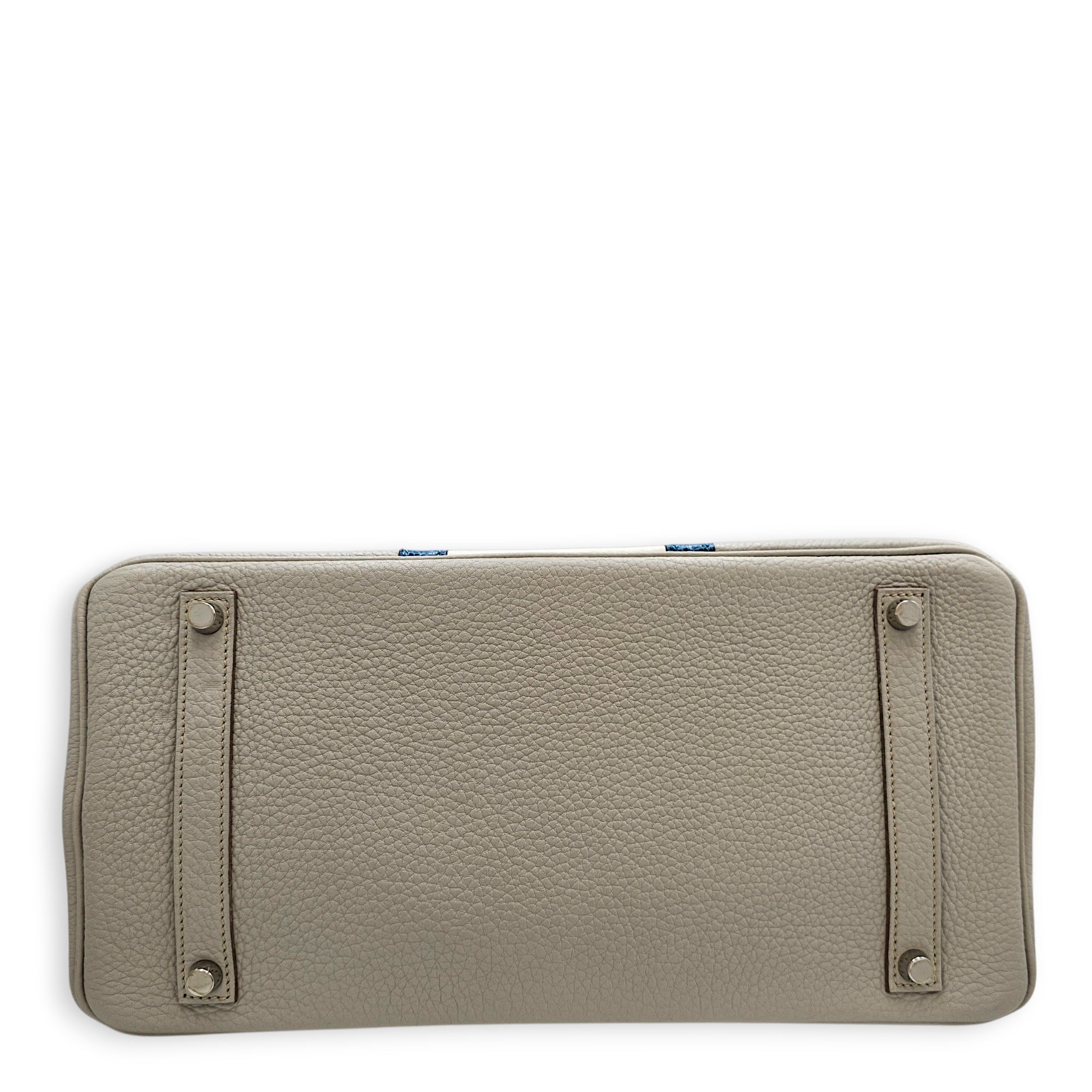 Club Birkin 35 Gris Perle/Mykonos/Blanc in Clemence/Lizard Palladium hardware