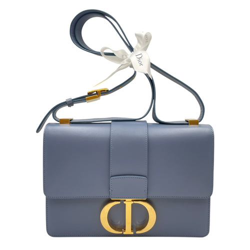 Montaigne Flap Blue Shoulder Bag in Calfskin Gold hardware