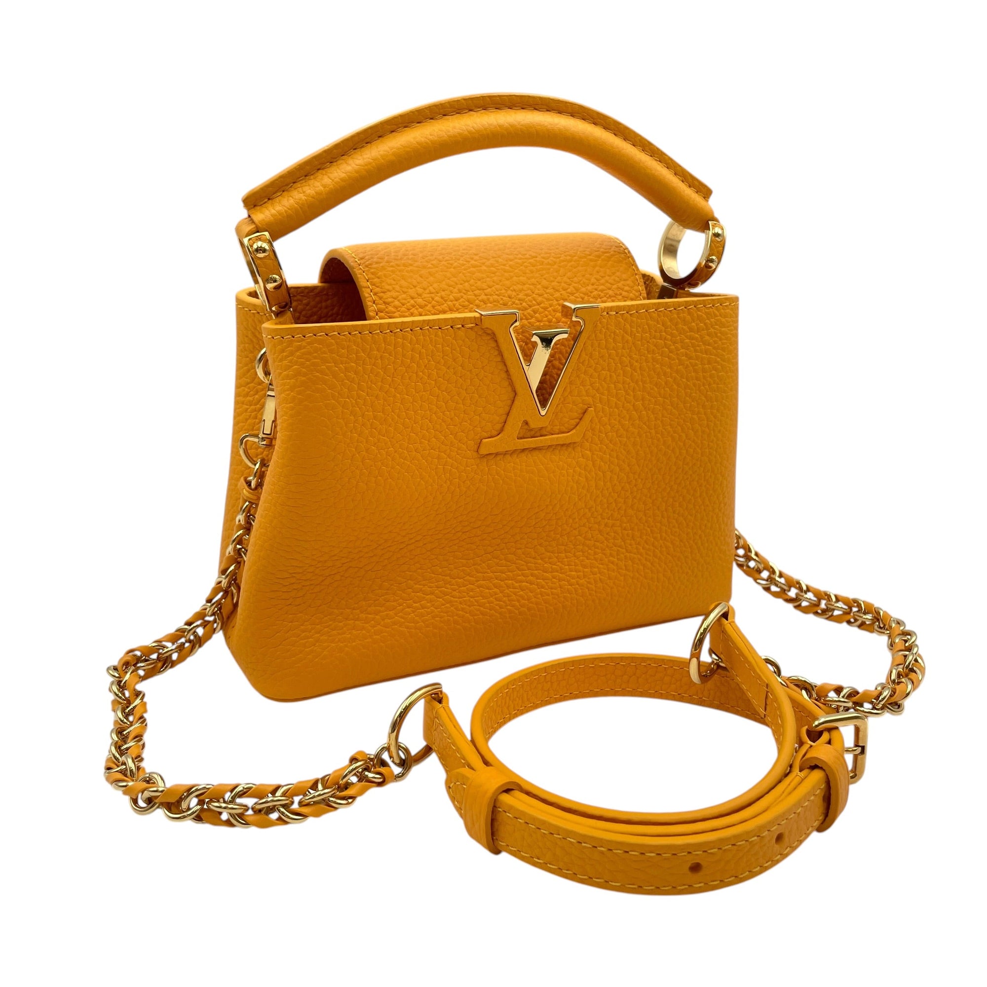 Capucines Mini Yellow Top Handle Bag in Taurillon Leather Gold hardware CL2605-21183 10