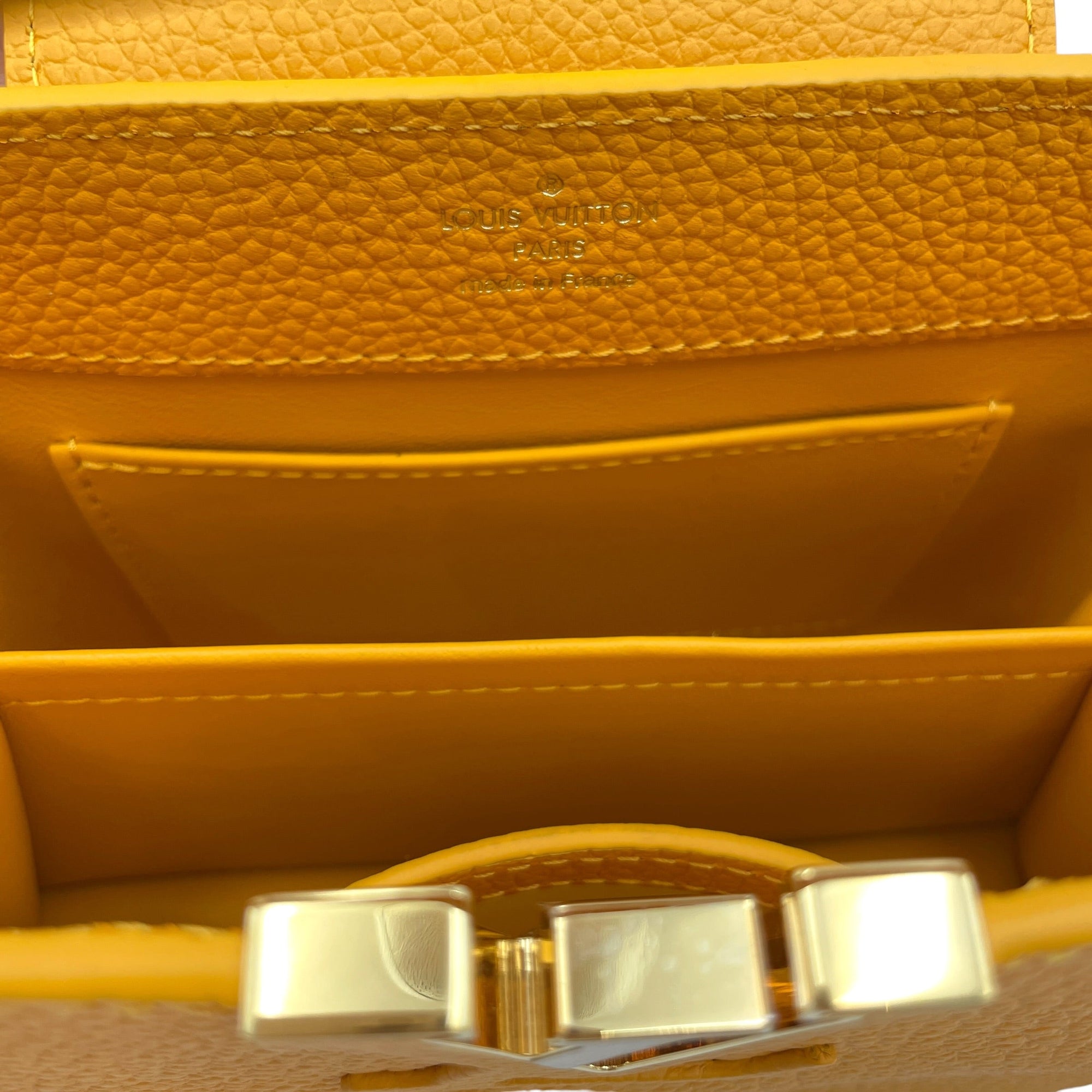 Capucines Mini Yellow Top Handle Bag in Taurillon Leather Gold hardware CL2605-21183 11