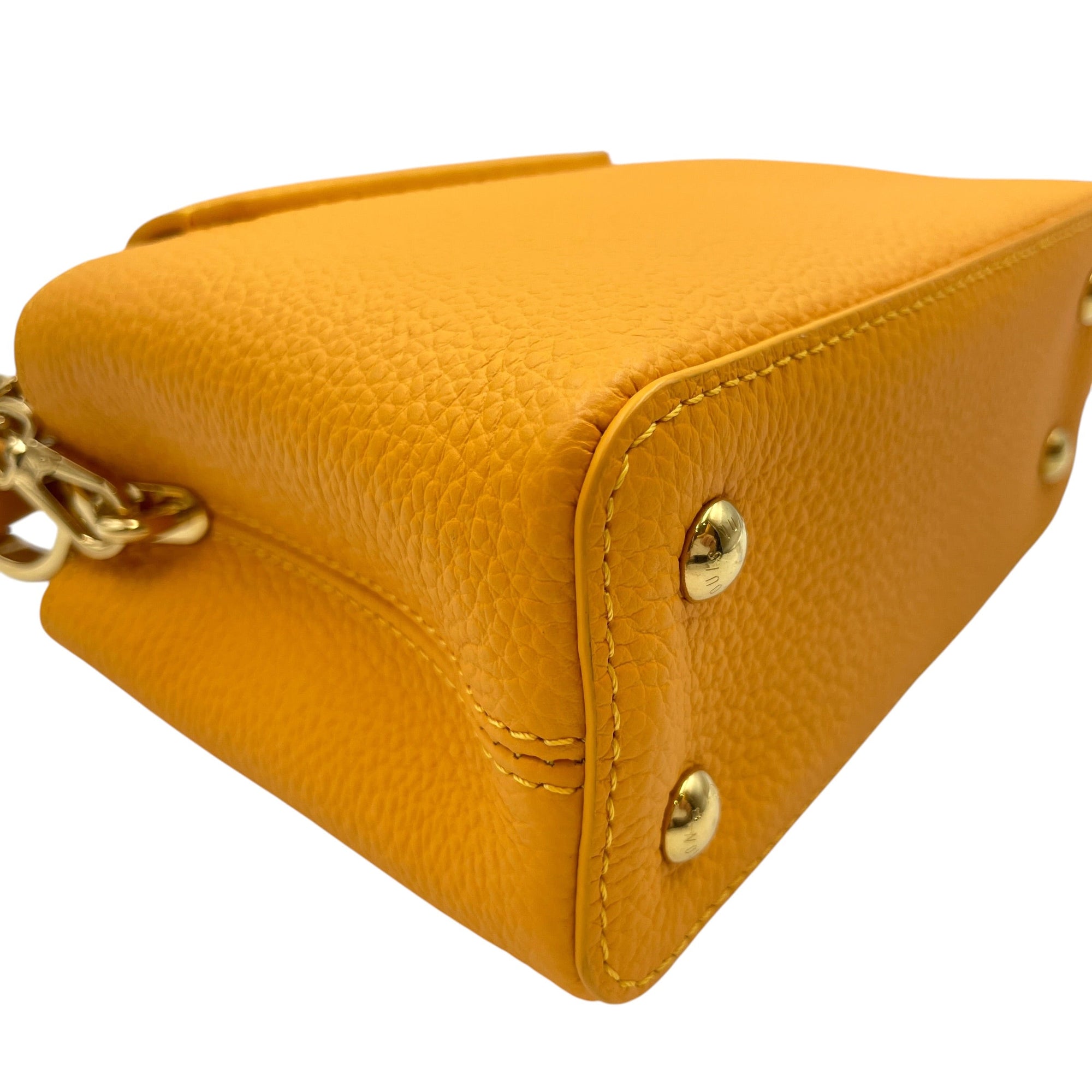Capucines Mini Yellow Top Handle Bag in Taurillon Leather Gold hardware CL2605-21183 6