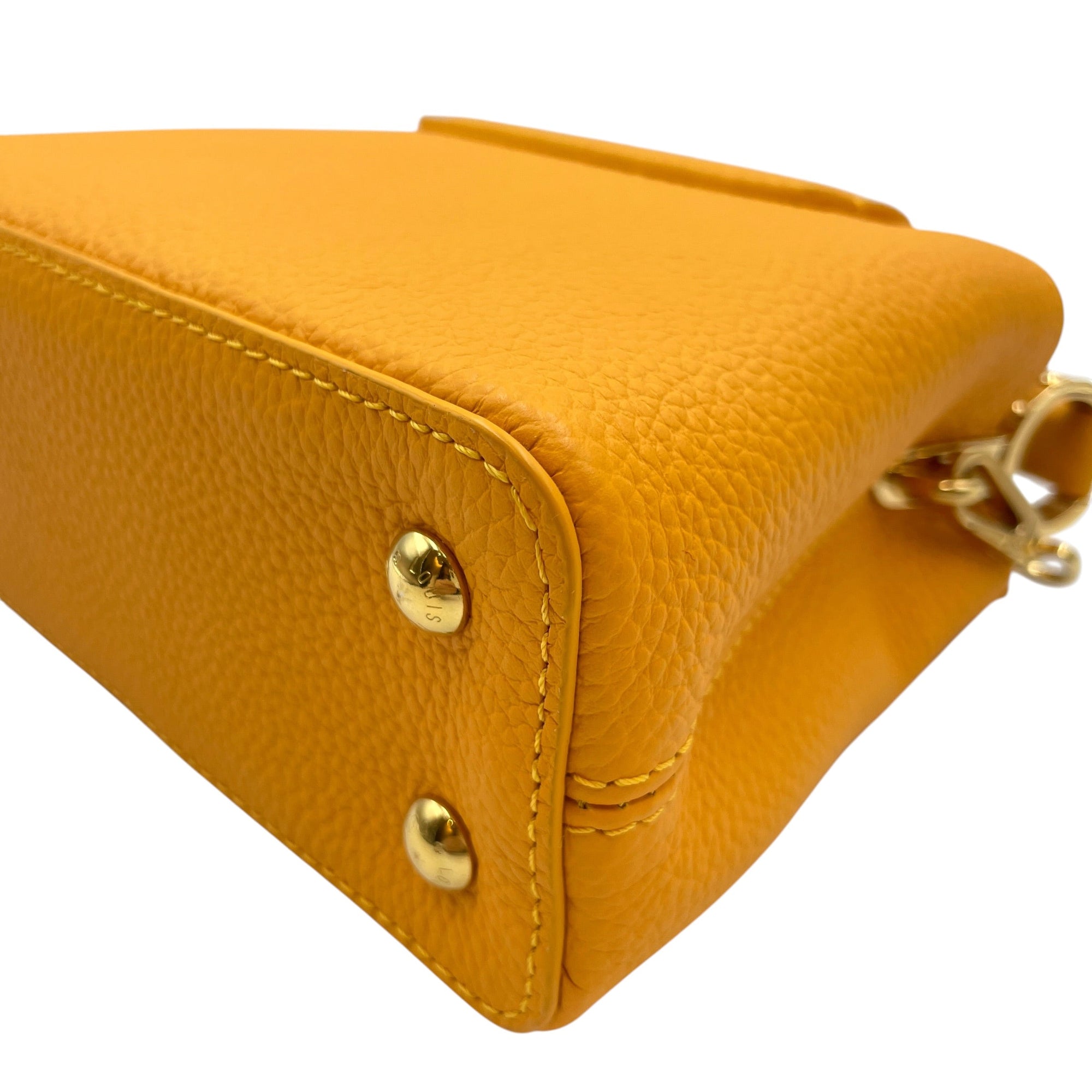 Capucines Mini Yellow Top Handle Bag in Taurillon Leather Gold hardware CL2605-21183 9