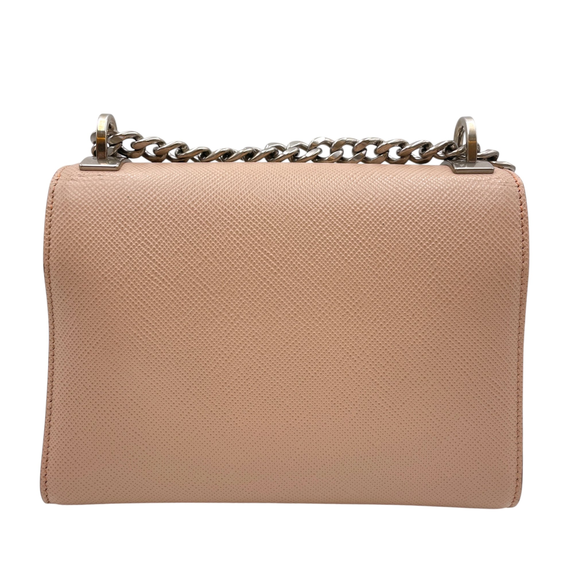 Cuir Monochrome Chain Beige Crossbody Bag in Saffiano Leather Silver hardware