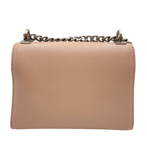 Cuir Monochrome Chain Beige Crossbody Bag in Saffiano Leather Silver hardware