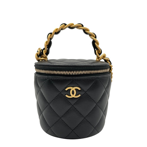 Round Vanity Black Crossbody Bag in Lambskin Gold hardware