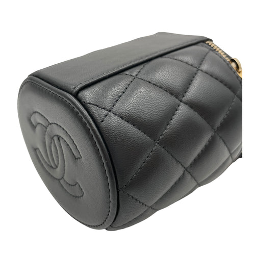 Round Vanity Black Crossbody Bag in Lambskin Gold hardware