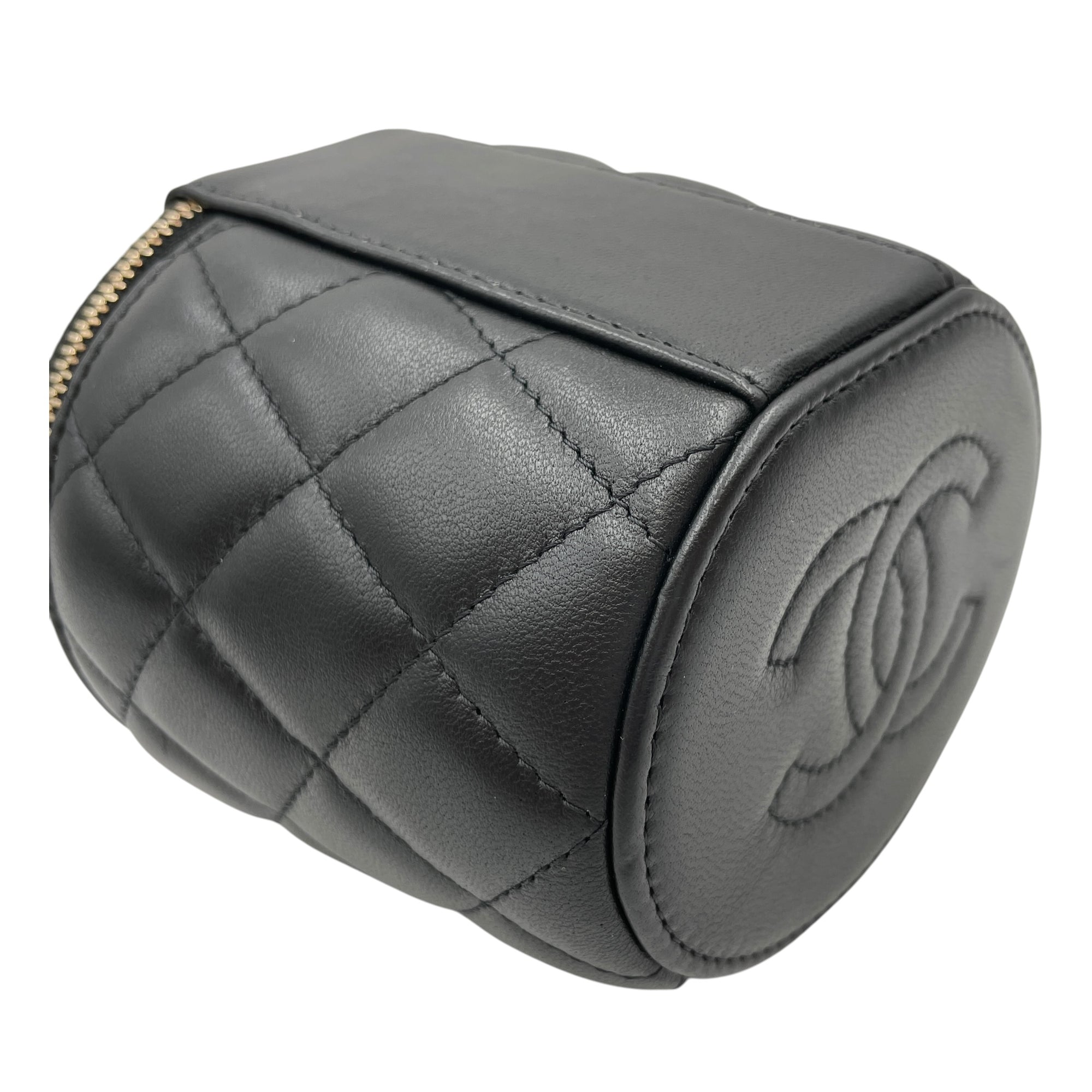 Round Vanity Black Crossbody Bag in Lambskin Gold hardware