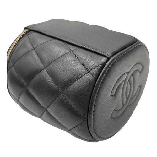 Round Vanity Black Crossbody Bag in Lambskin Gold hardware