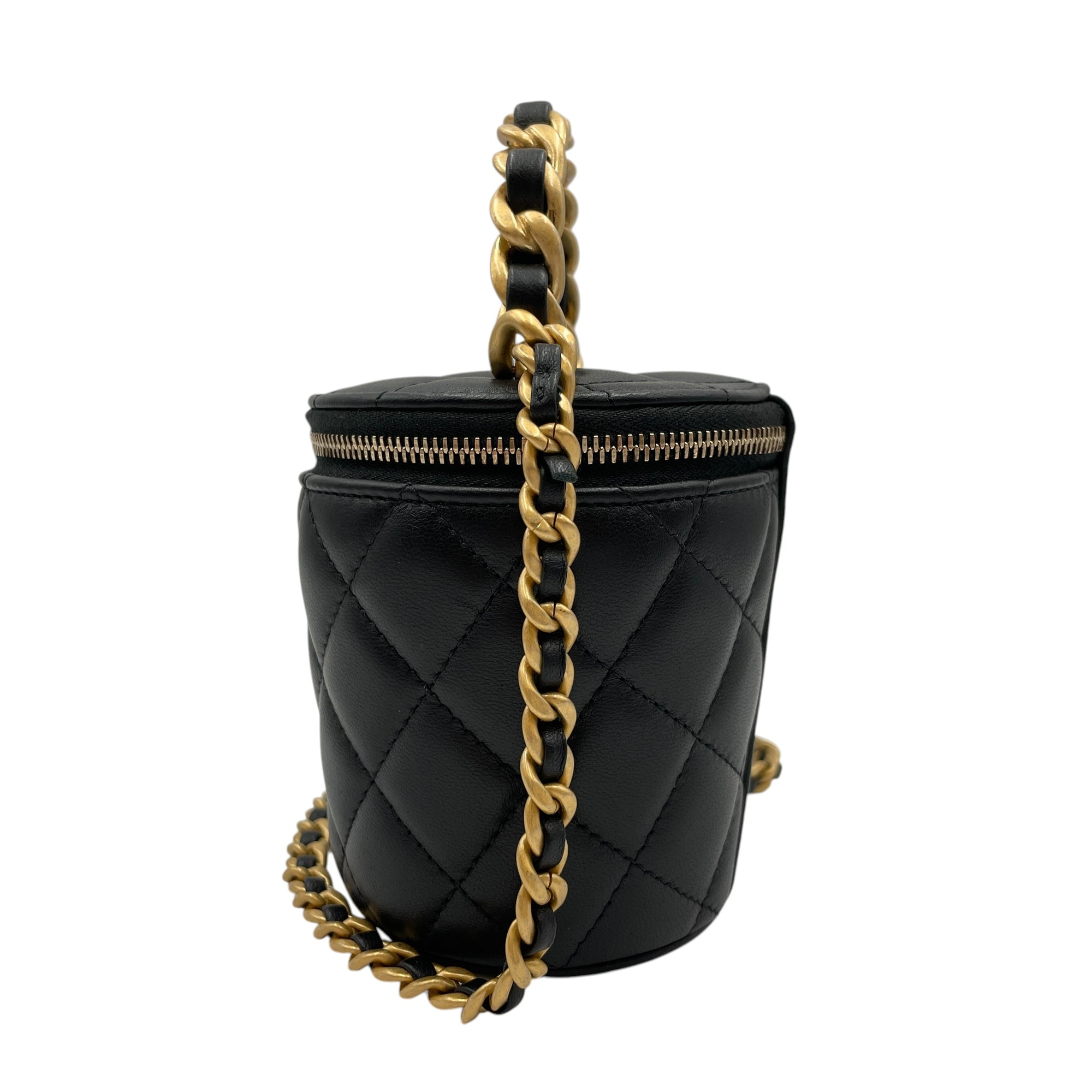 Round Vanity Black Crossbody Bag in Lambskin Gold hardware