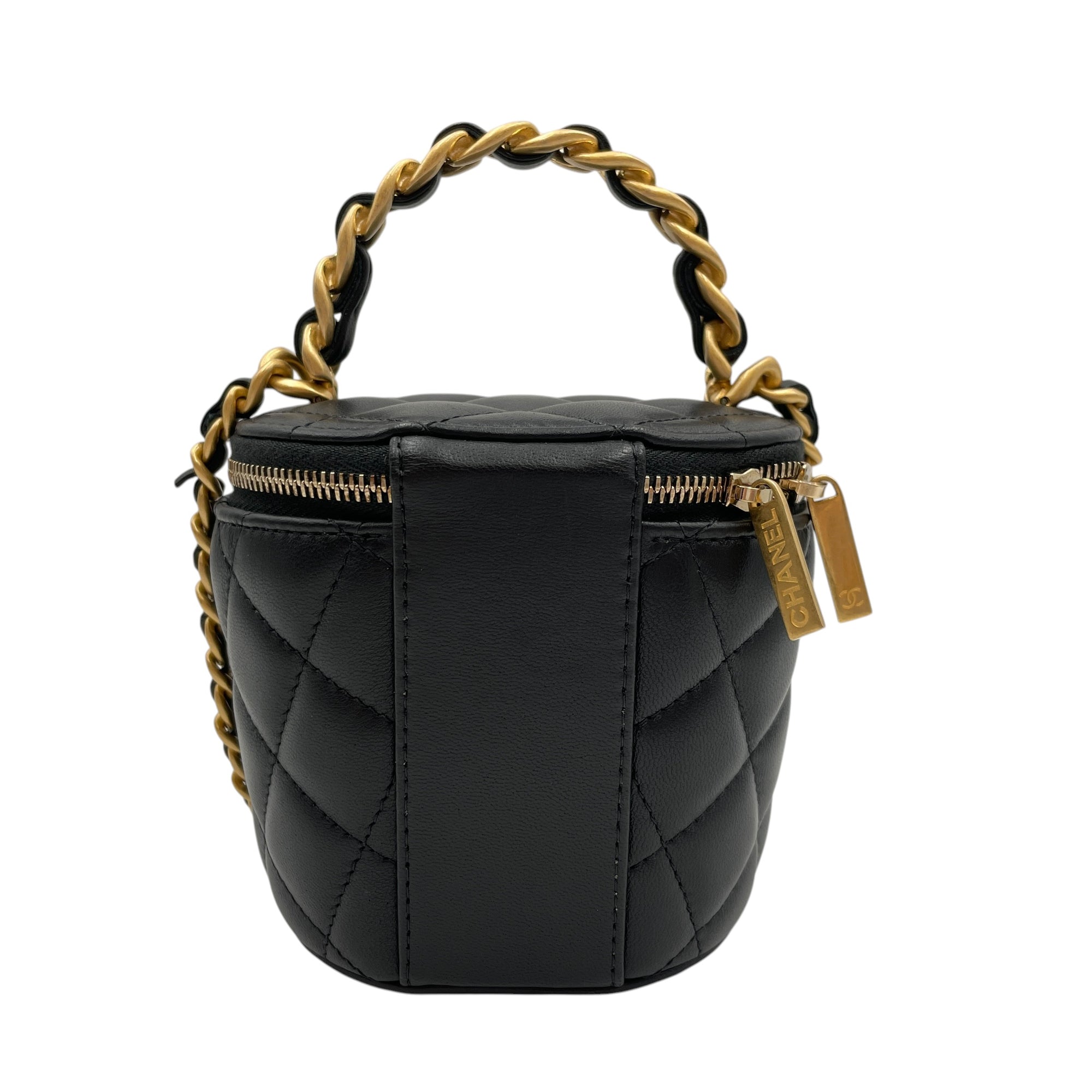 Round Vanity Black Crossbody Bag in Lambskin Gold hardware