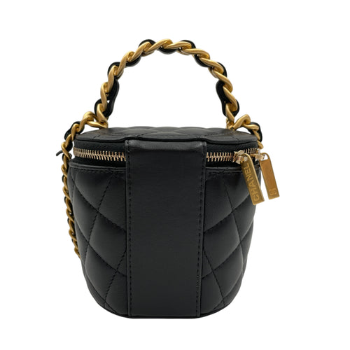 Round Vanity Black Crossbody Bag in Lambskin Gold hardware