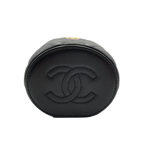 Round Vanity Black Crossbody Bag in Lambskin Gold hardware