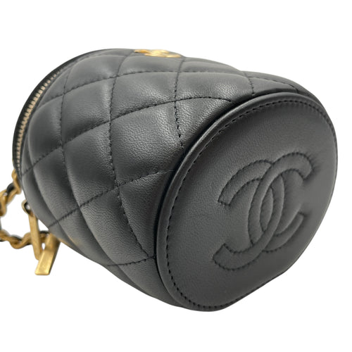 Round Vanity Black Crossbody Bag in Lambskin Gold hardware