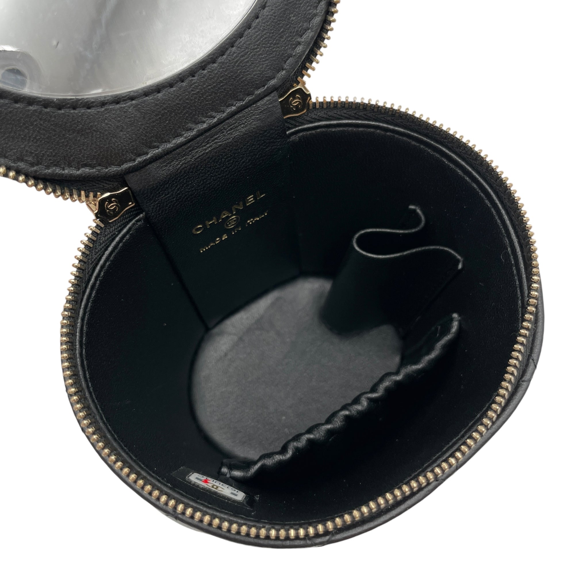 Round Vanity Black Crossbody Bag in Lambskin Gold hardware