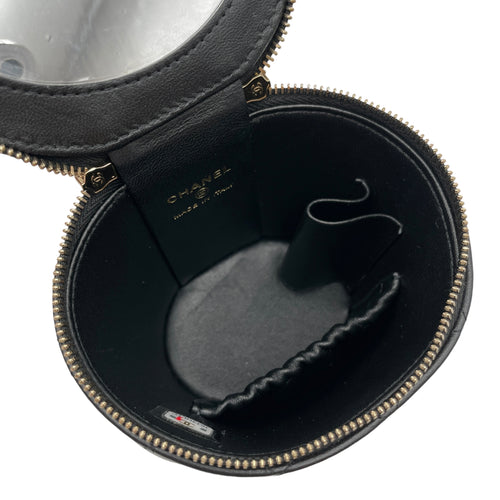 Round Vanity Black Crossbody Bag in Lambskin Gold hardware