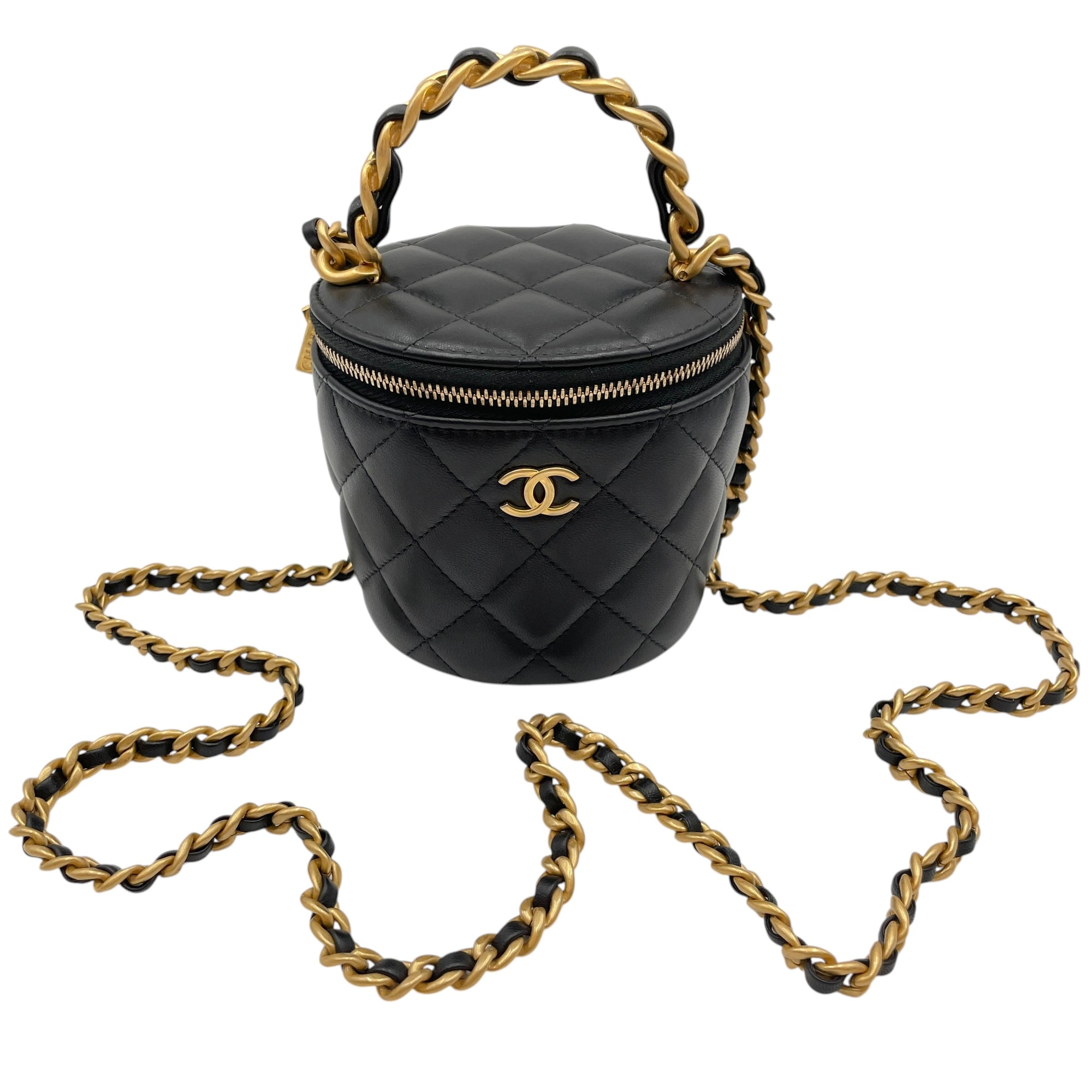 Round Vanity Black Crossbody Bag in Lambskin Gold hardware