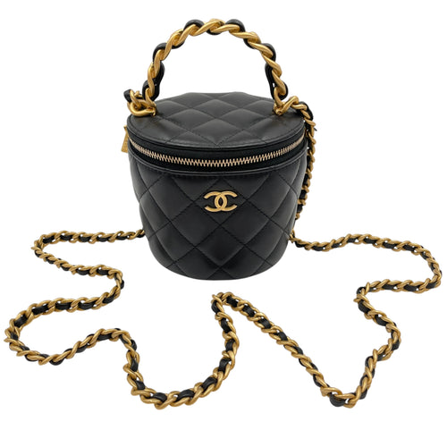 Round Vanity Black Crossbody Bag in Lambskin Gold hardware