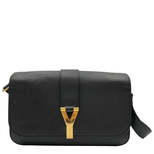 Ligue Y Flap Black Shoulder Bag in Chyc Leather Gold hardware