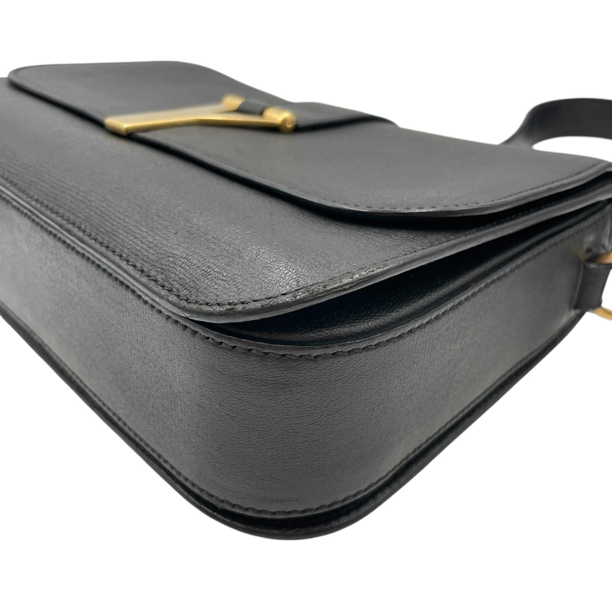 Ligue Y Flap Black Shoulder Bag in Chyc Leather Gold hardware