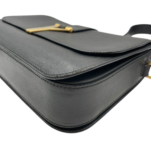 Ligue Y Flap Black Shoulder Bag in Chyc Leather Gold hardware