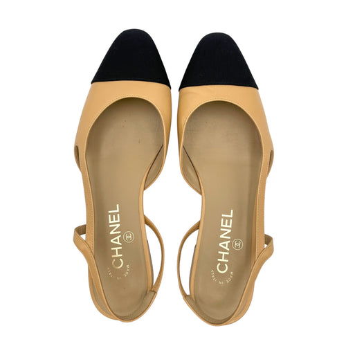Slingback 38.5 Beige Flats in Goat Leather