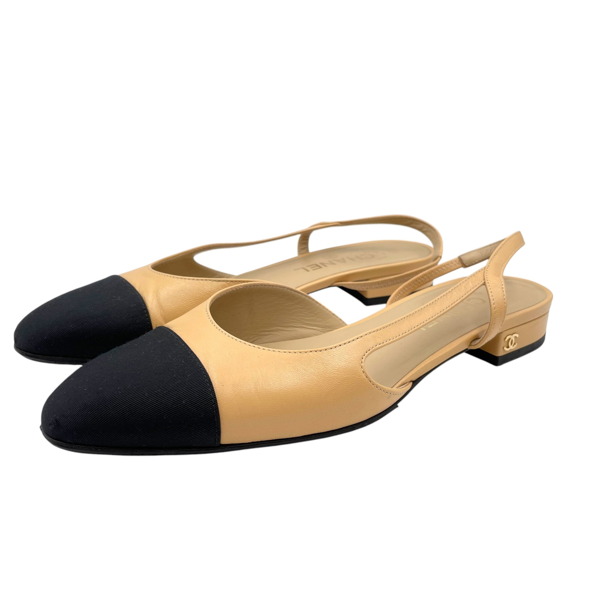Slingback 38.5 Beige Flats in Goat Leather