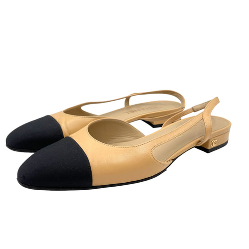 Slingback 38.5 Beige Flats in Goat Leather