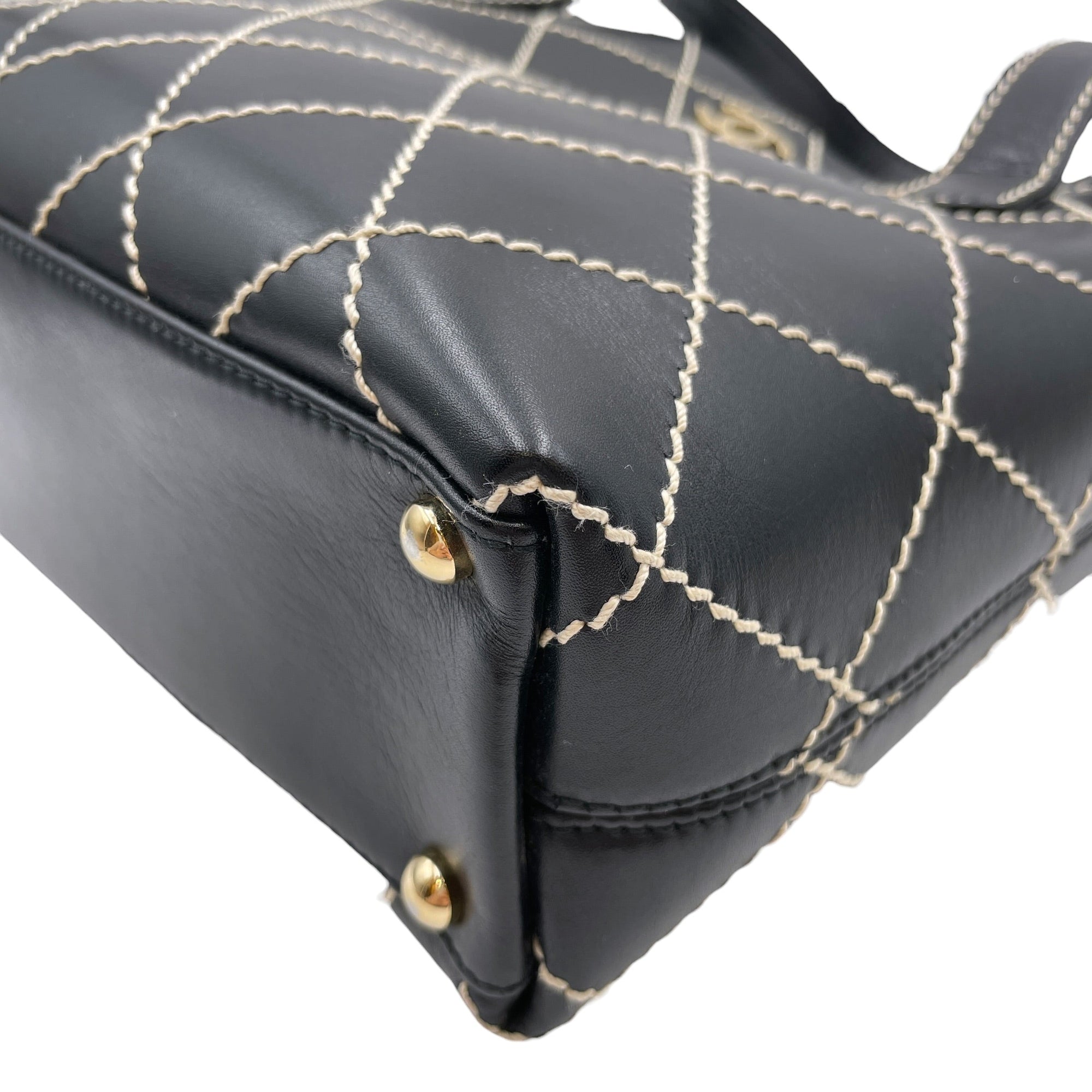 Vintage Wild Stitch Black Top Handle Bag in Calfskin Gold hardware CL2605-21206 10