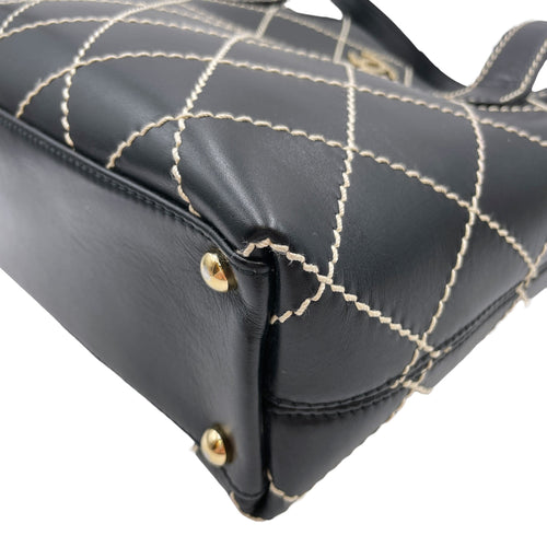 Vintage Wild Stitch Black Top Handle Bag in Calfskin Gold hardware CL2605-21206 10