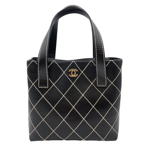 Vintage Wild Stitch Black Top Handle Bag in Calfskin Gold hardware CL2605-21206 1