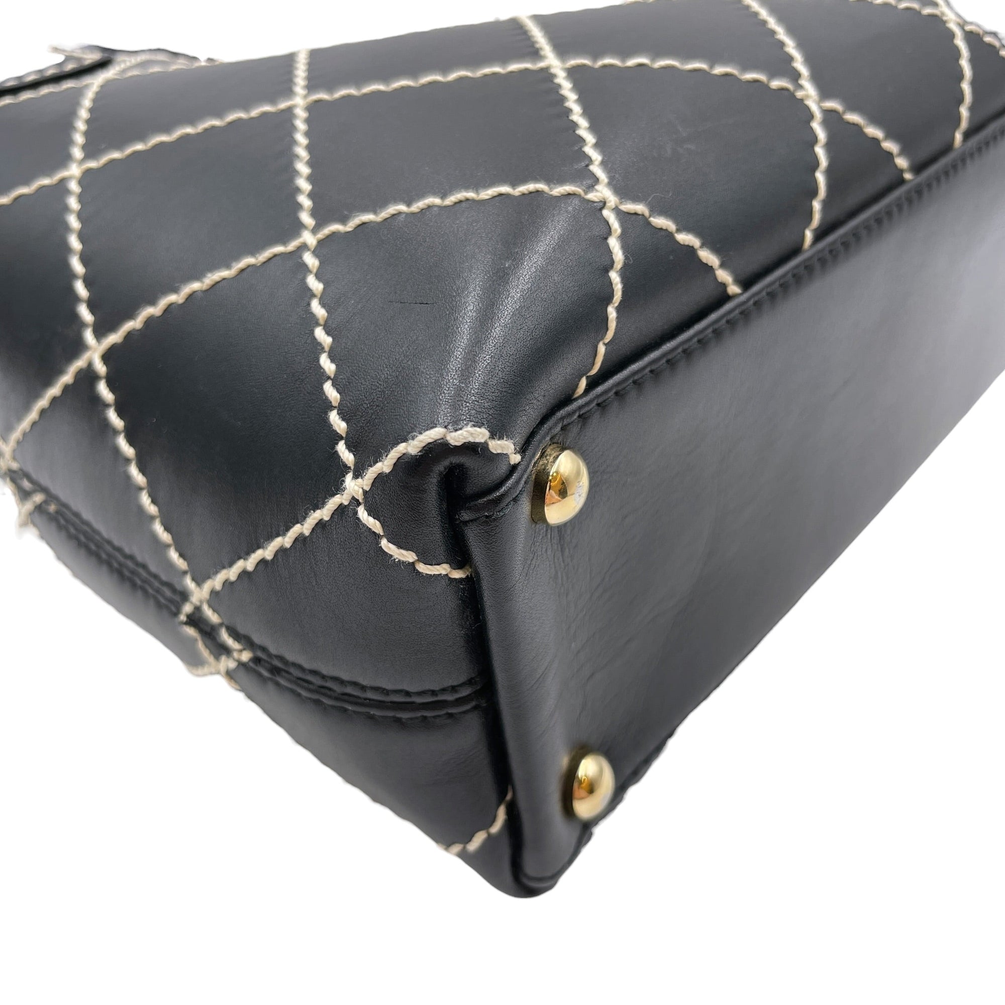 Vintage Wild Stitch Black Top Handle Bag in Calfskin Gold hardware CL2605-21206 5