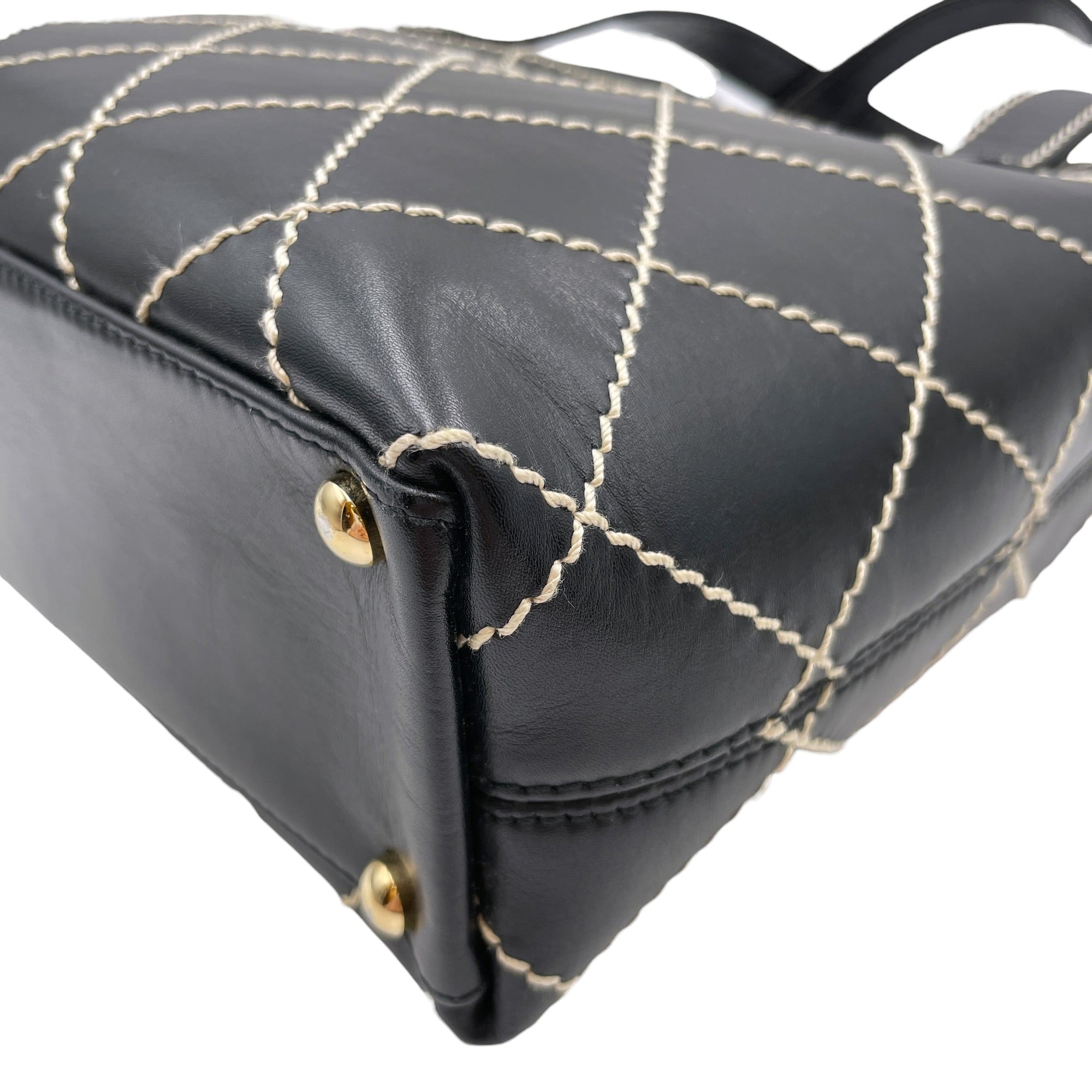 Vintage Wild Stitch Black Top Handle Bag in Calfskin Gold hardware CL2605-21206 8