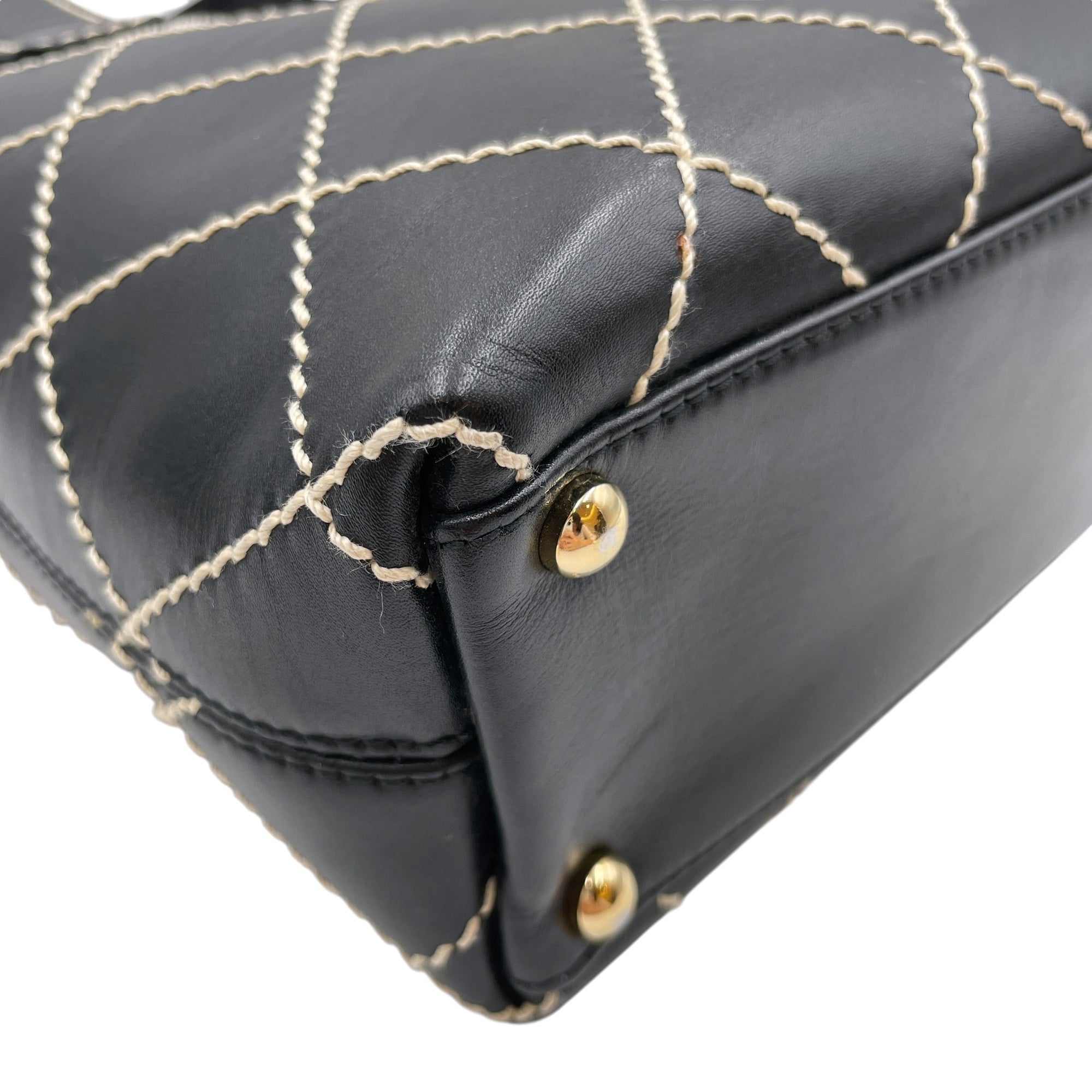 Vintage Wild Stitch Black Top Handle Bag in Calfskin Gold hardware CL2605-21206 9