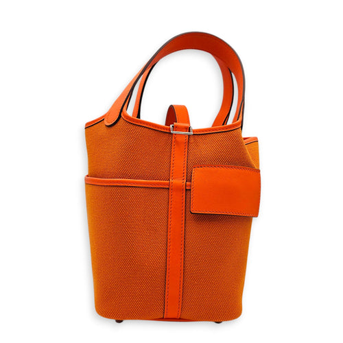 Picotin Pocket 18 Orange in Toile/Swift Palladium hardware CL2605-21207 1