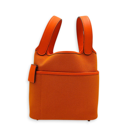 Picotin Pocket 18 Orange in Toile/Swift Palladium hardware CL2605-21207 3