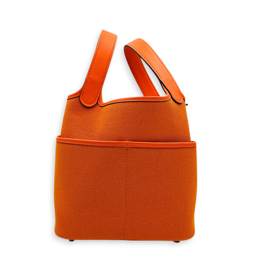 Picotin Pocket 18 Orange in Toile/Swift Palladium hardware CL2605-21207 4