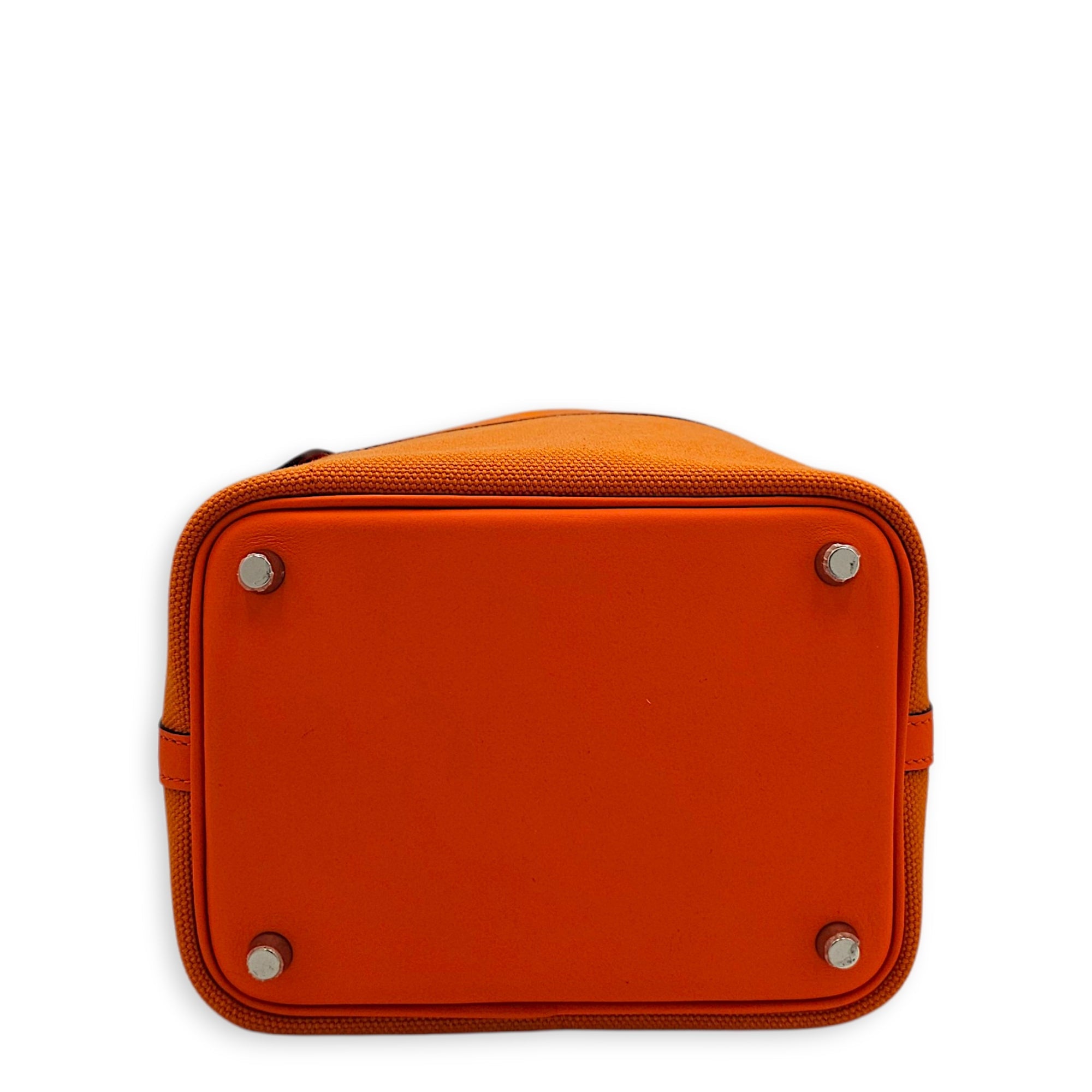 Picotin Pocket 18 Orange in Toile/Swift Palladium hardware CL2605-21207 5