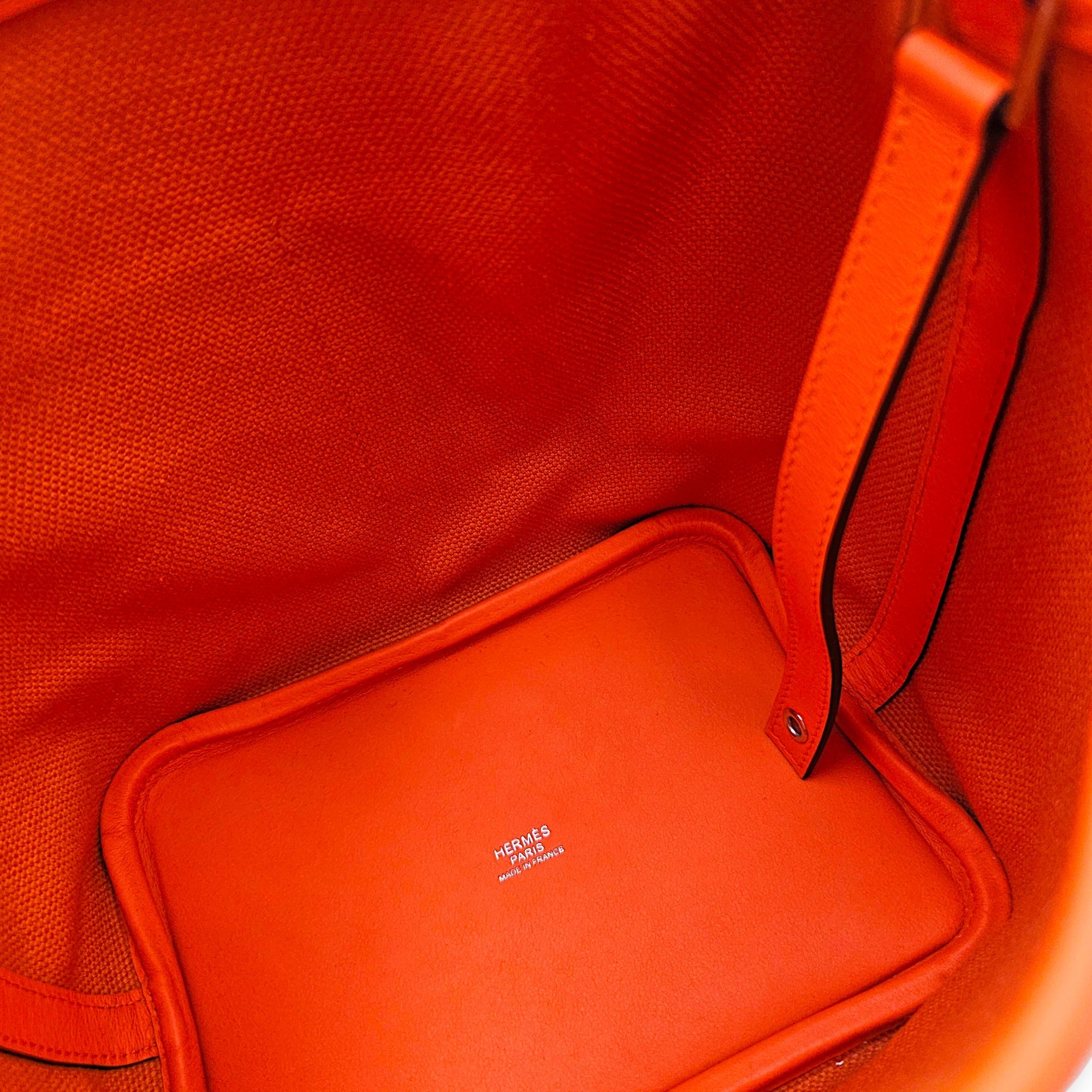 Picotin Pocket 18 Orange in Toile/Swift Palladium hardware CL2605-21207 6