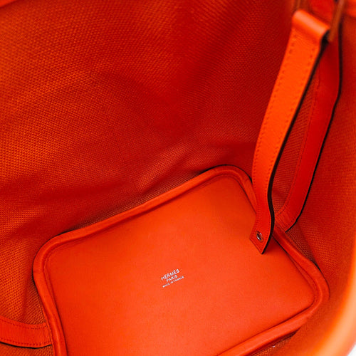 Picotin Pocket 18 Orange in Toile/Swift Palladium hardware CL2605-21207 6
