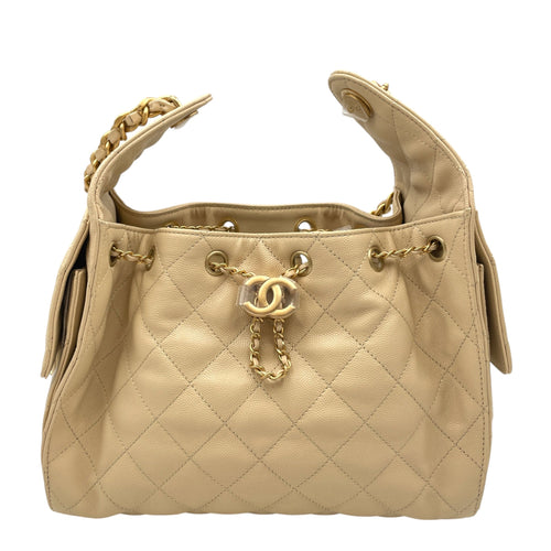 C25 Small Beige Shoulder Bag in Caviar Leather Gold hardware CL2605-21218 1