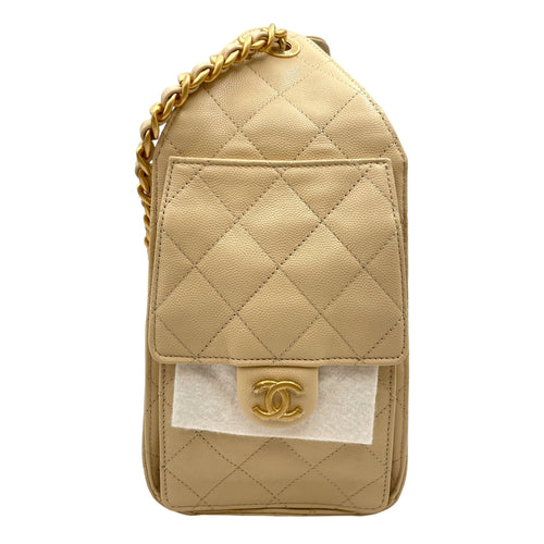 C25 Small Beige Shoulder Bag in Caviar Leather Gold hardware CL2605-21218 4