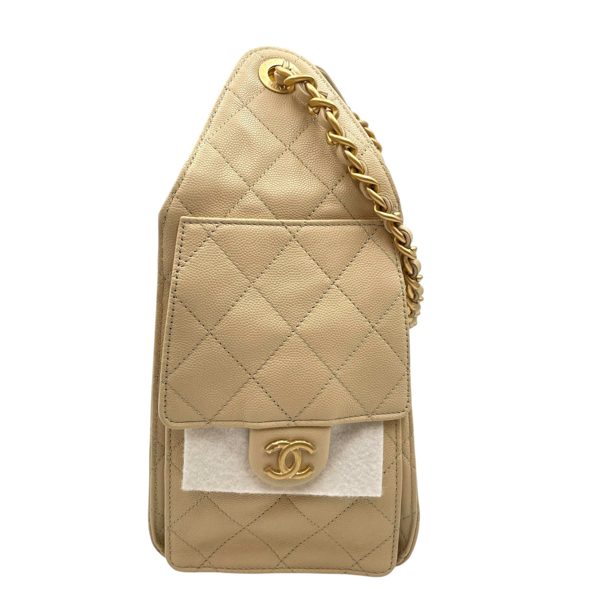 C25 Small Beige Shoulder Bag in Caviar Leather Gold hardware CL2605-21218 5