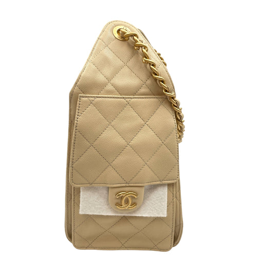 C25 Small Beige Shoulder Bag in Caviar Leather Gold hardware CL2605-21218 5