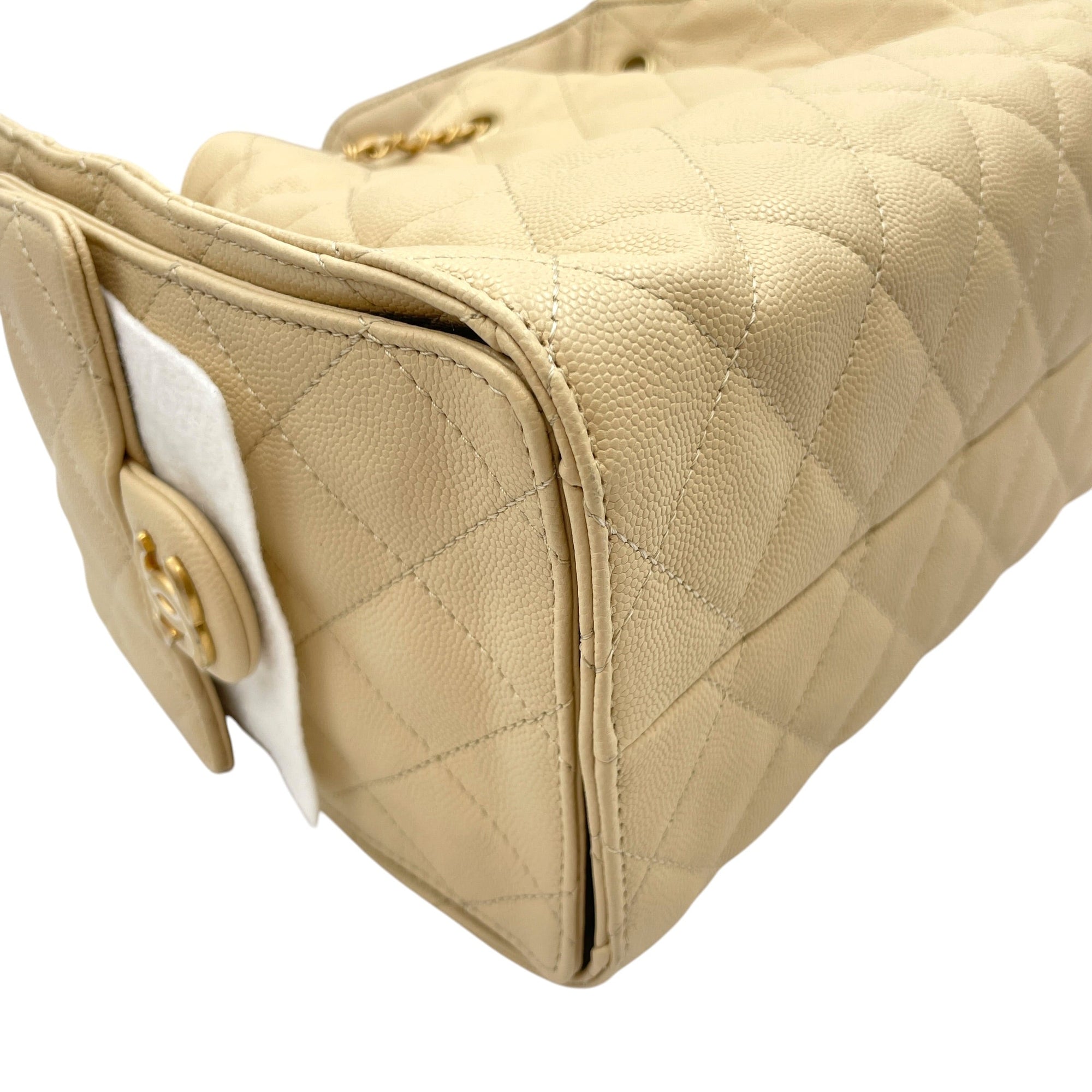 C25 Small Beige Shoulder Bag in Caviar Leather Gold hardware CL2605-21218 7