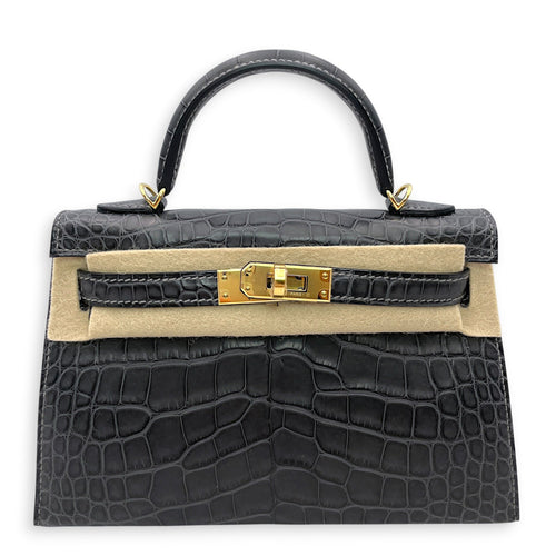 Sellier Kelly 20 Graphite in Matte Alligator Gold hardware CL2605-21235 1