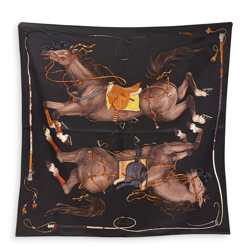 Grand Galop Embroidered  90 noir / étoupe / terre de Sienne Scarf CL2605-21251 1