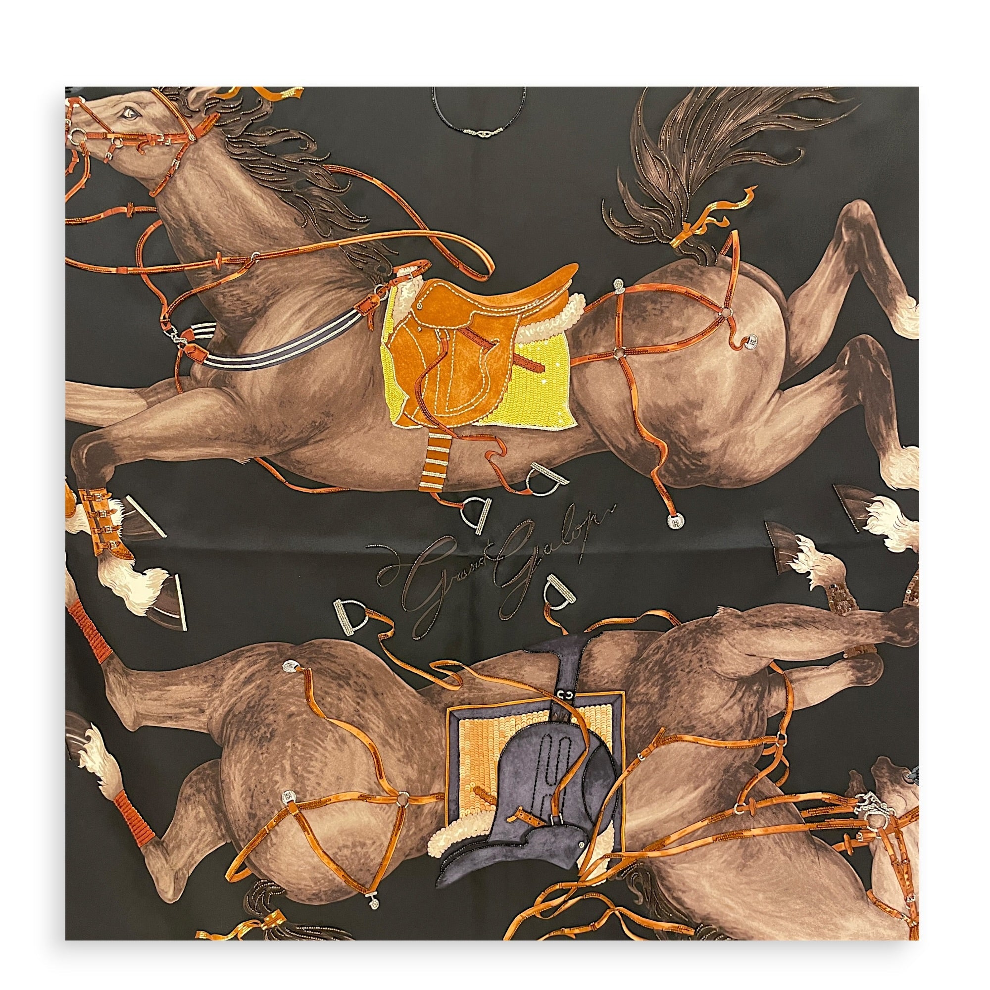 Grand Galop Embroidered  90 noir / étoupe / terre de Sienne Scarf CL2605-21251 2